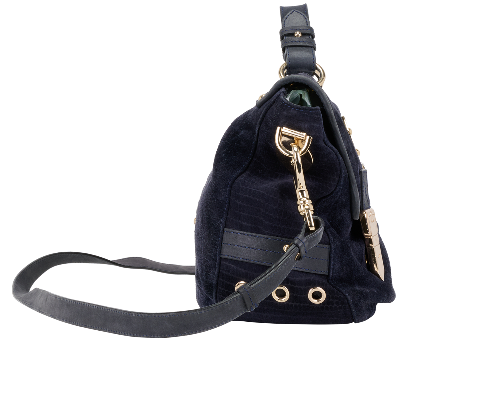 Tillie Satchel, &pound;220, Handbags, Navy, Suede, Side view